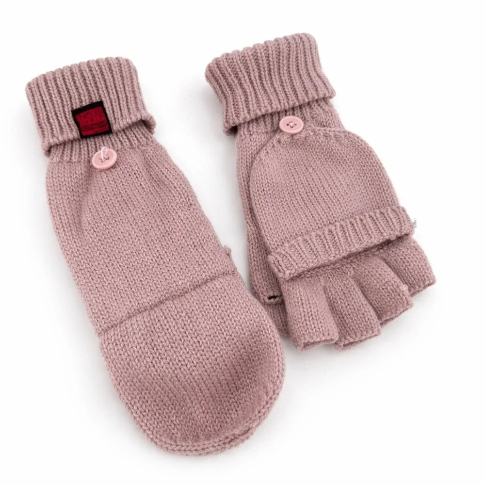 Father Panik‎ Industries Convertible Mittens Women Mauve Knit Fingerless Gloves